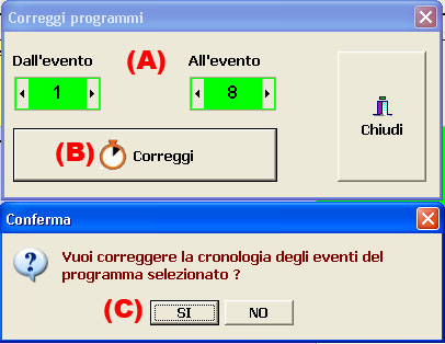 Per riaggiustare la sequenza cronologica degli eventi si usa una procedura di reimpostazione deli orari della programmazione del software per le fontane danzanti musicali