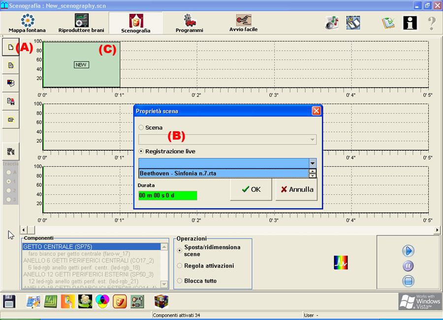 gestore di creazione delle scenografie musicali o mute tramite il software per le fontane danzanti musicali