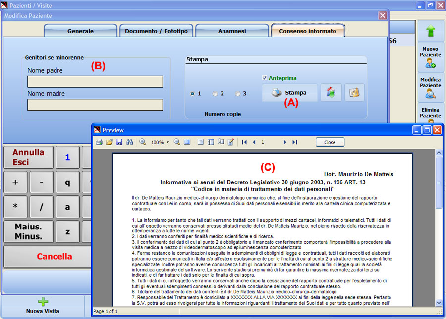 Il consenso informato è l'espressione dell'accettazione volontaria o del rifiuto da parte dell'interessato a un trattamento proposto dal medico. Con Dermatec viene compilato automaticamente. La dermoscopia permette differenti tipi di esame, dal semplice screening delle lesioni melanocitiche pigmentate ai sospetti casi di neoplasia cutanea, fino alla diagnosi differenziale delle connettiviti a carattere autoimmune. Dermatoscopio portatile.